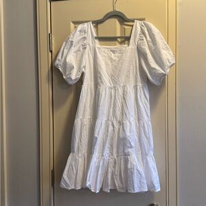 Classic White Puff-Sleeve Mini Dress